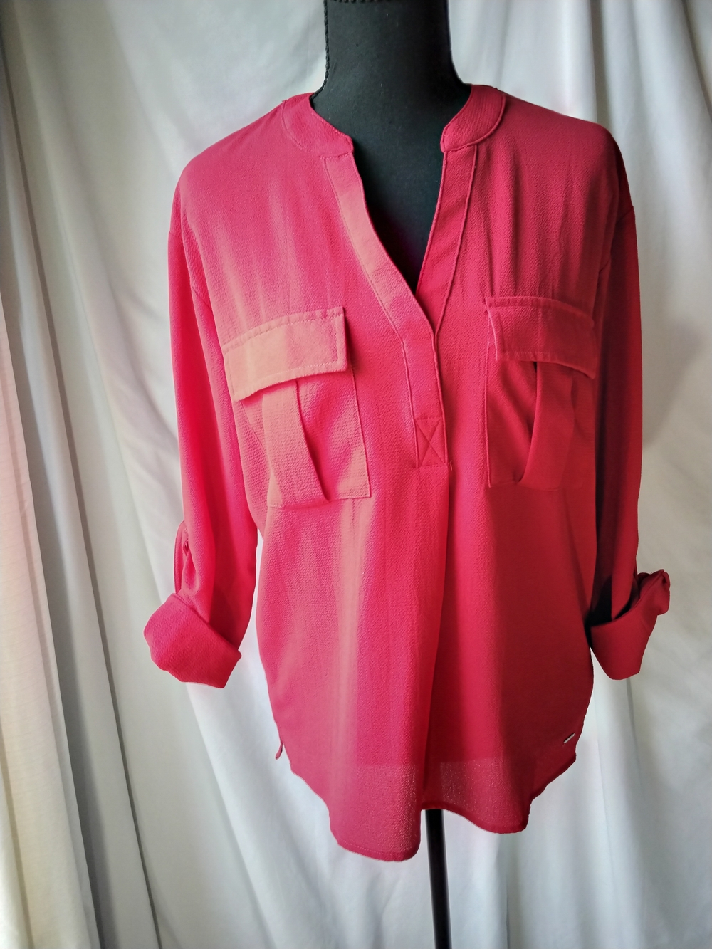U.S. Polo Assn. Red Split V-Neck Utility Blouse